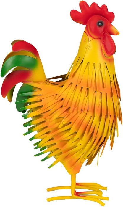 Metal Rooster Decor Statue, Colorful Farmhouse Chicken Figurine for Indoor Tabletop, Shelf Kitchen Display, Rustic Garden & Patio Accent, Unique Gift for Women Mom