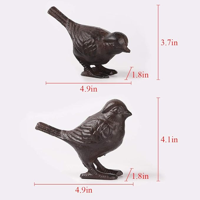BRASSTAR Rustic Cast Iron Bird Statue Farmhouse Home Garden Decor Collectible Figurines Gift Replica Rust Color a Pair of Birds PTZD053