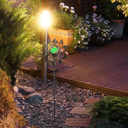 NUENUN Wind Spinner Outdoor Metal - Multi-Color Seasonal LED Lighting Solar Powered Glass Ball with Kinetic Wind Spinner Dual Direction for Patio Lawn & Garden (New Coffee Color)