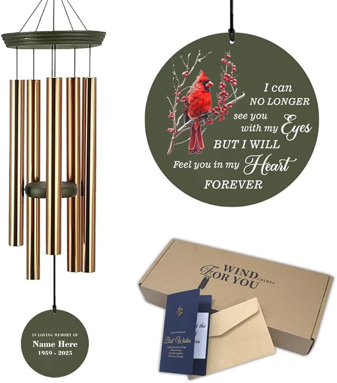 Personalized Cardinal Wind Chimes, 36inch Memorial Wind Chimes, in Loving Memory of Dad/Mom, Sympathy Mourn Gifts, Custom Funeral Wind Chime for Loss of Loved Ones (Produced in USA)