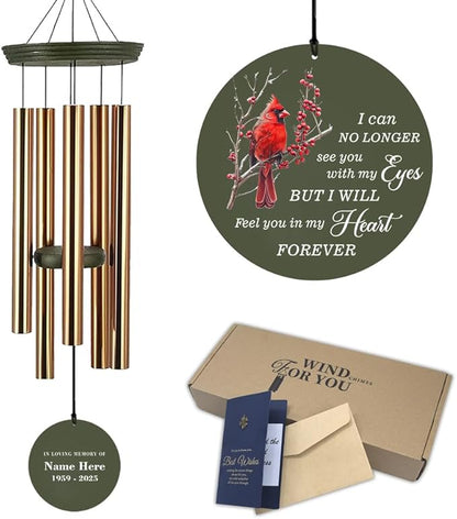 Personalized Cardinal Wind Chimes, 36inch Memorial Wind Chimes, in Loving Memory of Dad/Mom, Sympathy Mourn Gifts, Custom Funeral Wind Chime for Loss of Loved Ones (Produced in USA)