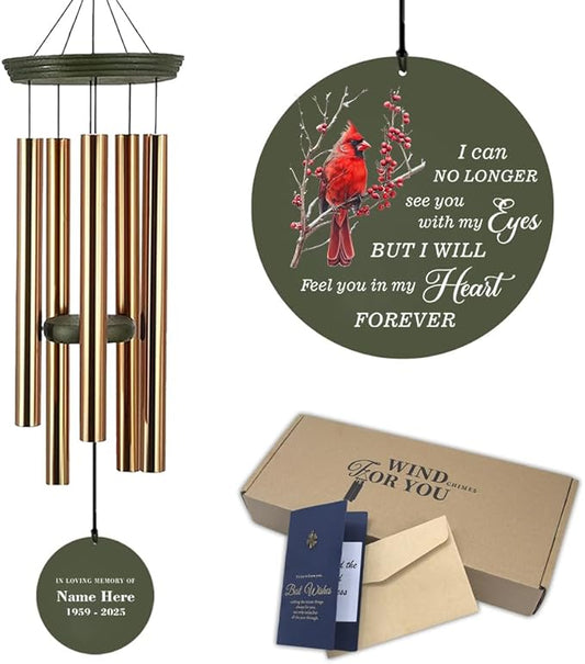 Personalized Cardinal Wind Chimes, 36inch Memorial Wind Chimes, in Loving Memory of Dad/Mom, Sympathy Mourn Gifts, Custom Funeral Wind Chime for Loss of Loved Ones (Produced in USA)