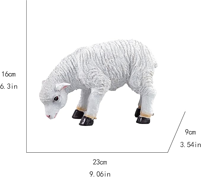 Garden Lamb Statue, White Resin Outdoor Sheep Sculpture, 9x6.3x3.5 Inches Ornament Decor for Yard Patio Landscaping Decor