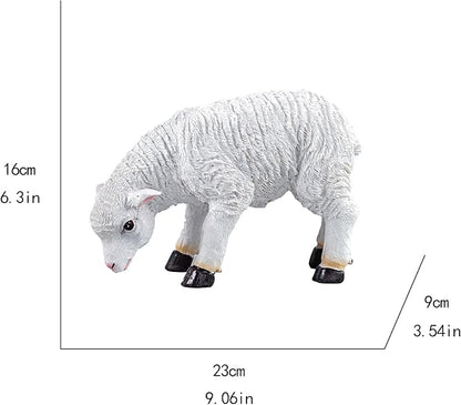 Garden Lamb Statue, White Resin Outdoor Sheep Sculpture, 9x6.3x3.5 Inches Ornament Decor for Yard Patio Landscaping Decor