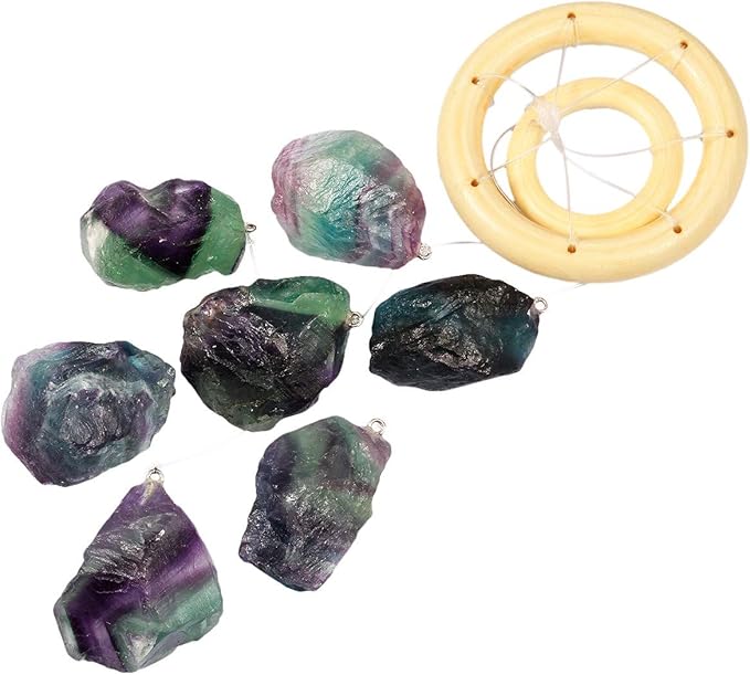 rockcloud Fluorite Raw Stones Wind Chime Home Garden Decoration Figurine