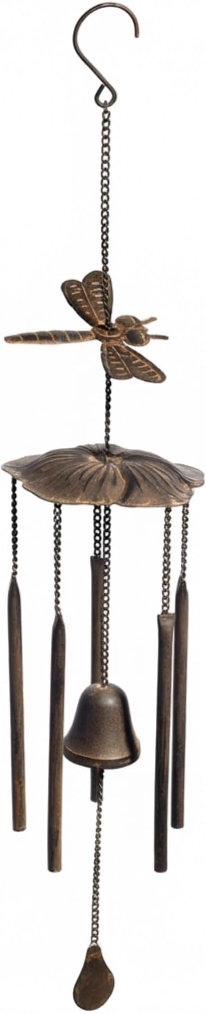Anderson's Dragonfly Wind Chimes, Antique Metal Outdoor Decor for Garden, Patio, Porch, or Memorial Gift, 30" Soothing Sound, Faux Patina Finish, No Assembly, Great for Relaxation & Meditation