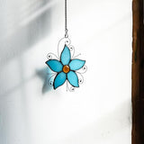 Forget Me Not Flower Decor Stained Glass Window Hanging,Blue Flower Ornaments Suncatcher for Window,Best Gifts for Mother,Women,Valentine's Day,Birthday