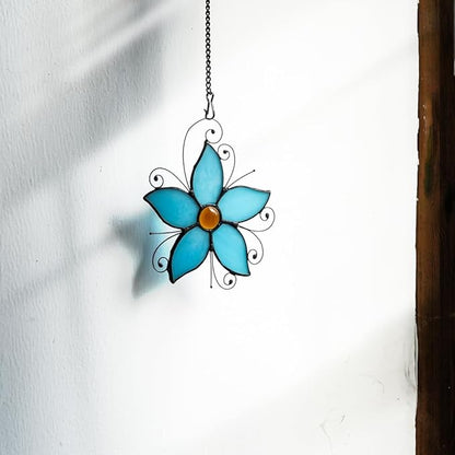 Forget Me Not Flower Decor Stained Glass Window Hanging,Blue Flower Ornaments Suncatcher for Window,Best Gifts for Mother,Women,Valentine's Day,Birthday