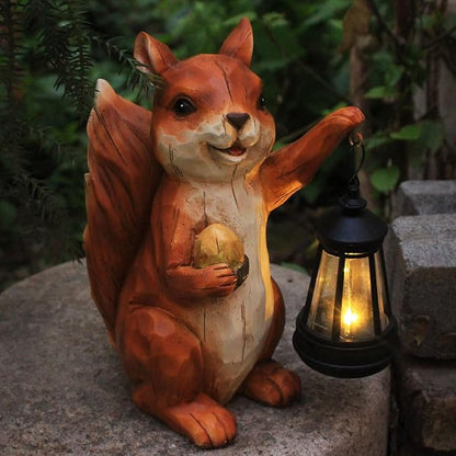 Garden Statue Outdoor,Solar Squirrel Decor Lights,Resin Figurine Squirrel with Solar Light for Patio,Balcony,Yard,Lawn Ornament,Perfect Garden Gift(Squirrel 1)