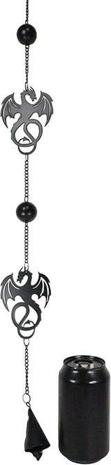 Ebros Black Coated Steel Metal Wyverex Alchemy Folklore Dragon Wall Hanging Wind Chime with Beads 38" L Home and Patio Decor Medieval Fantasy Dungeons and Dragons Mobile Noisemaker