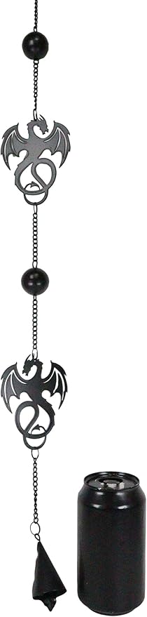 Ebros Black Coated Steel Metal Wyverex Alchemy Folklore Dragon Wall Hanging Wind Chime with Beads 38" L Home and Patio Decor Medieval Fantasy Dungeons and Dragons Mobile Noisemaker