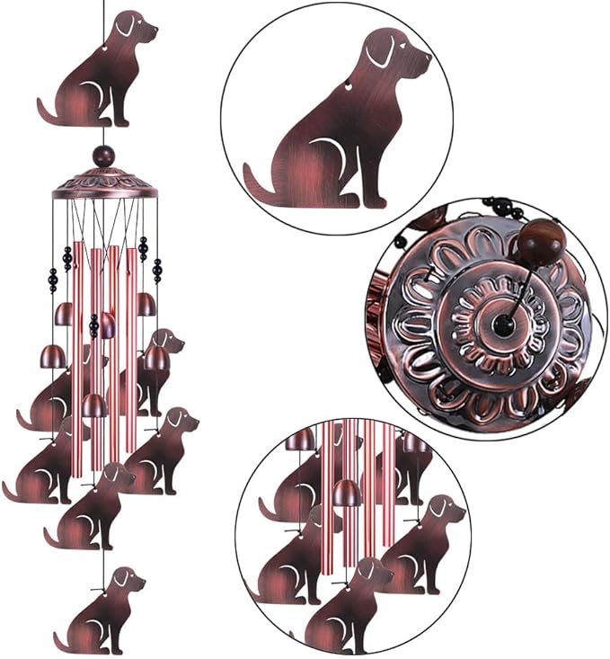 Dog Wind Chimes Outdoor/Indoor Decor -with Hook 6 Bells 7 Dogs Windchime, Memorial Wind Bell, Romantic Wind Catcher, Blessing Windchimes for Home, Mom Gifts, Balcony, Yard, Festival Garden Decoration