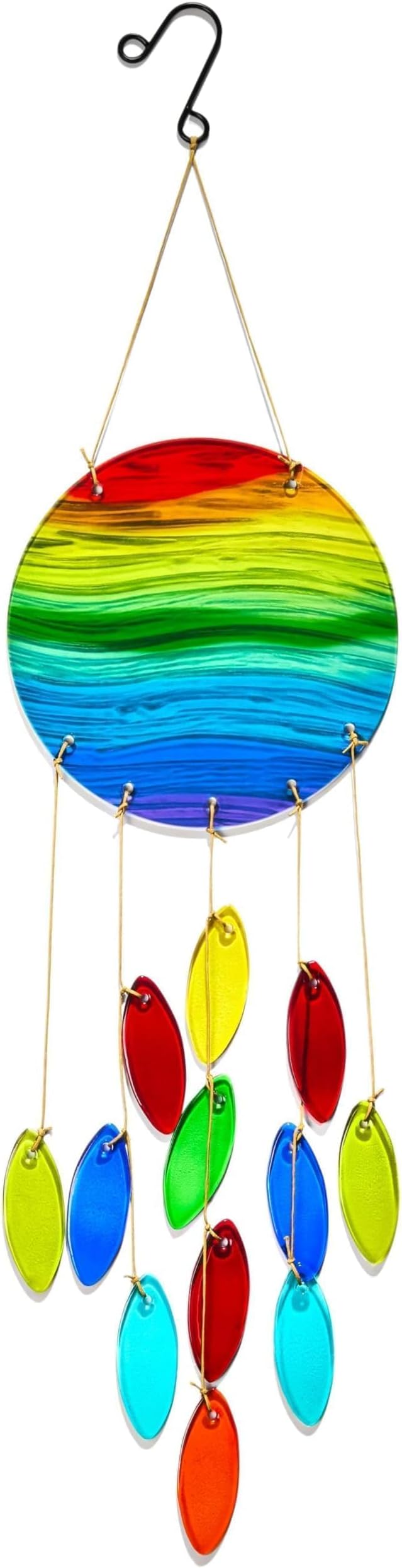 YU FENG Rainbow Stripe Disc Glass Wind Chime – Vibrant Colorful Hanging Decor for Indoor Spaces & Windows