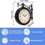 BESTIME 66276B Double Sided Metal Wall Clock with Black Frame.Dial: 10-Inch,Quiet,Easy Read,Retro Station,Antique Hanging Clocks for Garden,Home Decor,Indoor,Outdoor,Living Room.