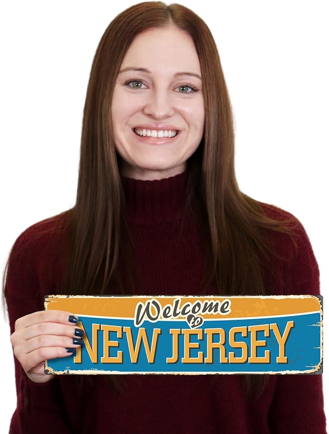 SmartSign 4 x 14 inch Welcome To New Jersey State Vintage Metal Sign, 40 mil Rustproof Aluminum with Clear Overcoat, Retro Wall Décor, Multicolor, Made in USA