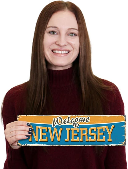 SmartSign 4 x 14 inch Welcome To New Jersey State Vintage Metal Sign, 40 mil Rustproof Aluminum with Clear Overcoat, Retro Wall Décor, Multicolor, Made in USA
