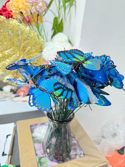 3D Butterfly Garden Stake Decor,10" PVC Butterfly Garden Decor for Outside,Shaking Head Artificial Butterflies for Cake Bouquet Wall Lawn Pathway Plant Pot Flower Bed Yard Decor (50, Royal Blue)