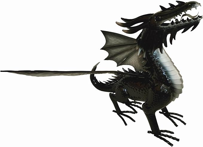 Decorative Black Echo Dragon Garden Sculpture, Design Horned Dragon Winged Gargoyle Dragon– Patio Porch Courtyard Decor-Rockery Topper Statue-Gothic Flying Grotesque Dragon
