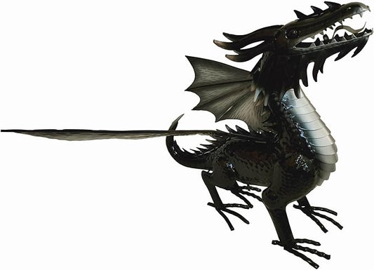 Decorative Black Echo Dragon Garden Sculpture, Design Horned Dragon Winged Gargoyle Dragon– Patio Porch Courtyard Decor-Rockery Topper Statue-Gothic Flying Grotesque Dragon