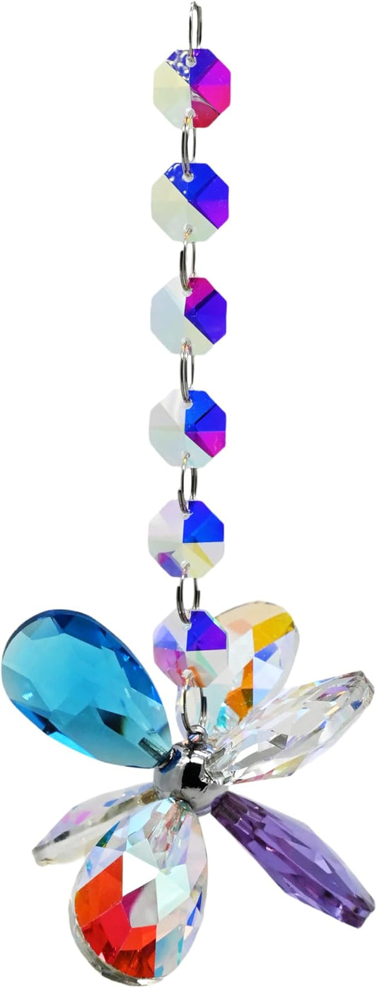 Flower Petal Crystal Suncatcher Hanging Crystals for Windows Sun Catcher Chandelier Lamp Tree Decor, Crystal Glass Ornaments (P-B)