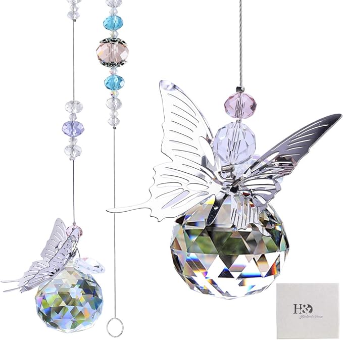 H&D HYALINE & DORA 30mm Handmade Butterfly Crystal Ball Prism Rainbow Maker Hanging Suncatcher Home Decoration