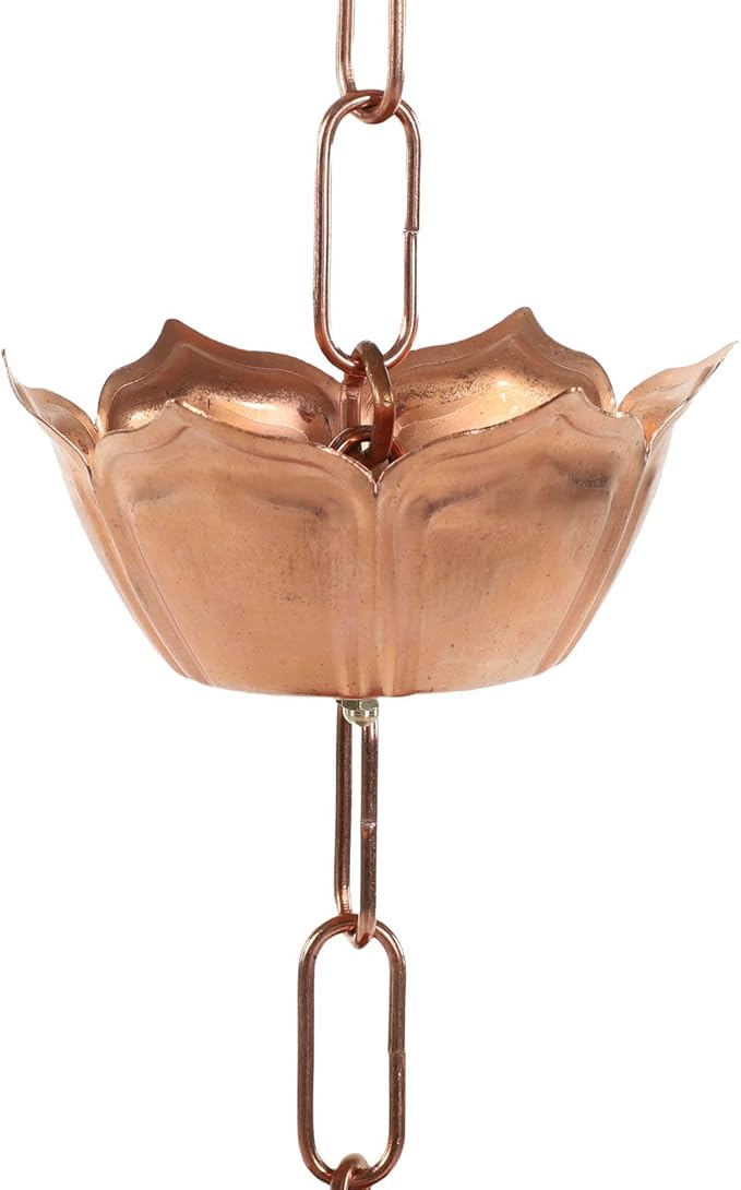 Haofy Copper Rain Chain Flower Shaped Decorative Rain Catcher 1 Meter Gutter Downspout Replacement Handcrafted Lotus Design for Garden Porch Courtyard Villa