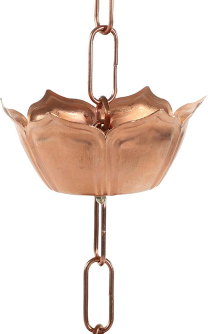 Haofy Copper Rain Chain Flower Shaped Decorative Rain Catcher 1 Meter Gutter Downspout Replacement Handcrafted Lotus Design for Garden Porch Courtyard Villa