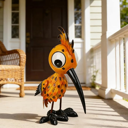 Metal Large Garden Statue,16.5" Orange Bird Statues and Sculptures for Outdoor Decor,Metal Yard Art Lawn Ornaments for Patio Backyard Decoration