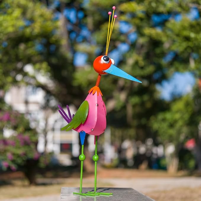 DREAMSOUL 35" Tall Garden Statues Whimsical Colorful Bird Outdoor Statues Metal Standing Statue for Patio Yard Lawn Decor