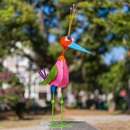 DREAMSOUL 35" Tall Garden Statues Whimsical Colorful Bird Outdoor Statues Metal Standing Statue for Patio Yard Lawn Decor