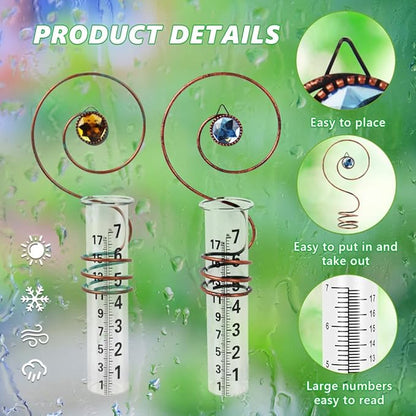 2PS Rain Gauge Outdoor,7 Inch Capacity Rain Gauge Replacement Tube with Metal Rack Holder,Wall Mount Hanging Water Gauge for Rain,Outdoor Measure Guages for Yard Fence Garden Farm