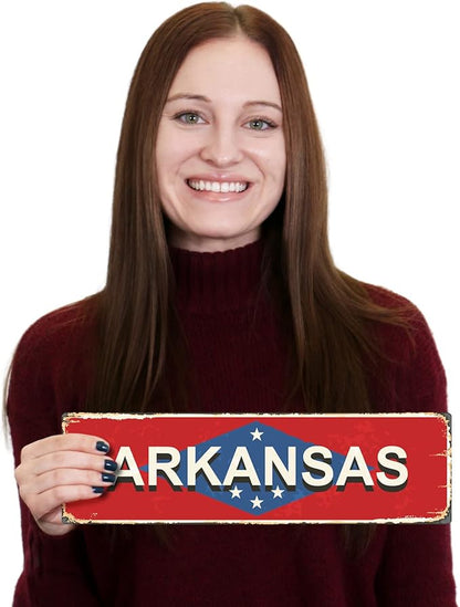 SmartSign 4 x 14 inch Arkansas State Vintage Metal Sign, 40 mil Rustproof Aluminum with Clear Overcoat, Retro Wall Décor, Multicolor, Made in USA
