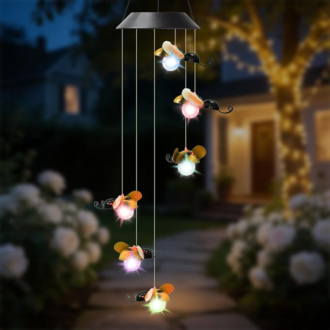 Solar Bee Wind Chimes for Outside Garden, Patio, Yard – Decor for Festivals/Birthday/Christmas, for Women Mom Home Garden Patio Decor