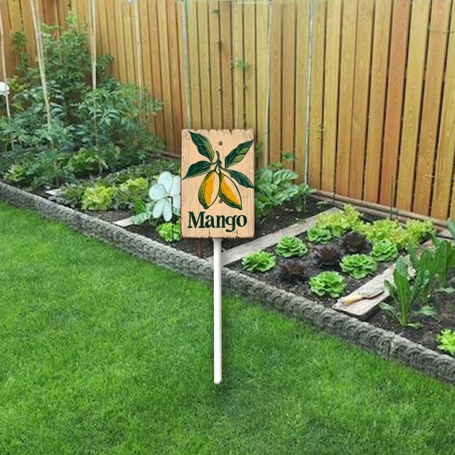Uptell Vintage Aluminum Mango Fruit Signs Yard Sign with Stake for Garden Fruit Garden Label Stakes Plant Markers for Outdoor Plants Waterproof 8x12 inch