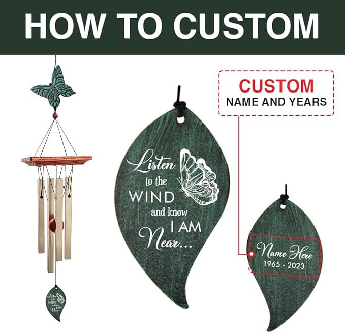 ASTARIN Memorial Custom Wind Chimes for Loss of Loved One, Wind Chimes for Patio Yard Decor, 24'' Condolences