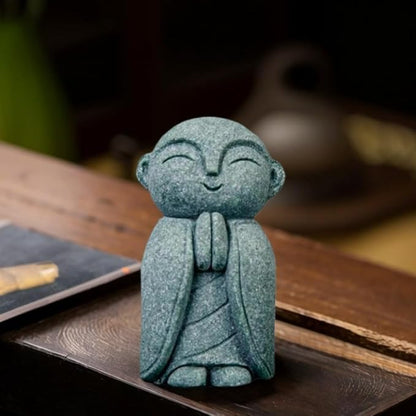Mini Monk Buddha Statue Sandstone Statues Zen Monk Praying Statue Sculptures for Wealth Good Luck Feng Shui Decor Home Fish Tank Aquarium Garden (Style 13)