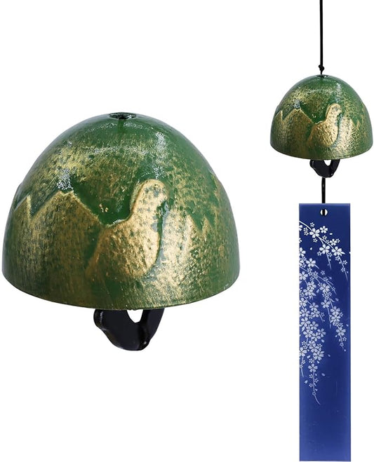Japanese Wind Chime Cast-Iron Outdoor Ornament for Garden & Patio, Hanging Metal Wind-Bell Decoration Gift, Blessing Pendant Windchimes & PVC Wind-Catcher, Tateyama & Thunderbird - Green