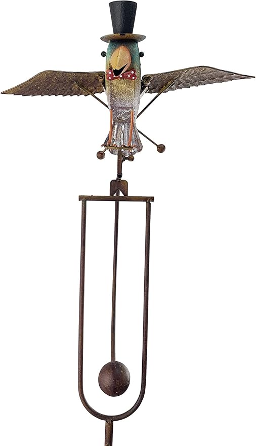 Red Carpet Studios Garden Stake Yard Art Metal and Glass Balance Rocker with Stake, 20-Inches, Flying Bluebird in Hat