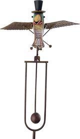 Red Carpet Studios Garden Stake Yard Art Metal and Glass Balance Rocker with Stake, 20-Inches, Flying Bluebird in Hat