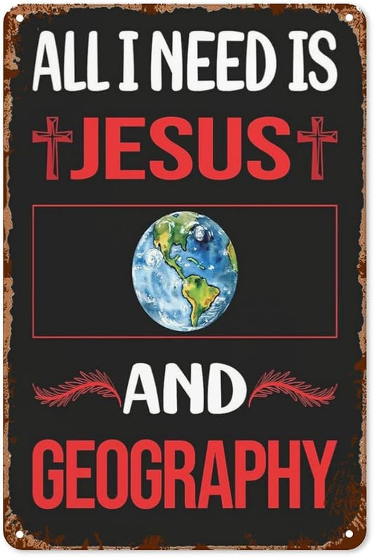 Vintage Tin Metal Sign Jesus Geographys 8x12 Inches Retro Wall Decor for Home,Garden,Patio,Office,Kitchen,Bathroom,Living Room,and More! Funny Quotes & Motivational Decorations