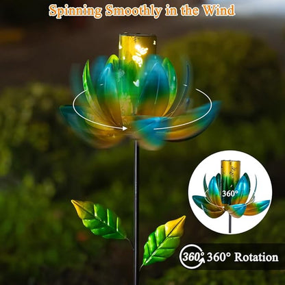 Stargarden Outdoor Solar Wind Spinners, Solar Wind Sculptures & Spinners, Flower Windmill with Solar Lantern for Yard and Garden (Green)