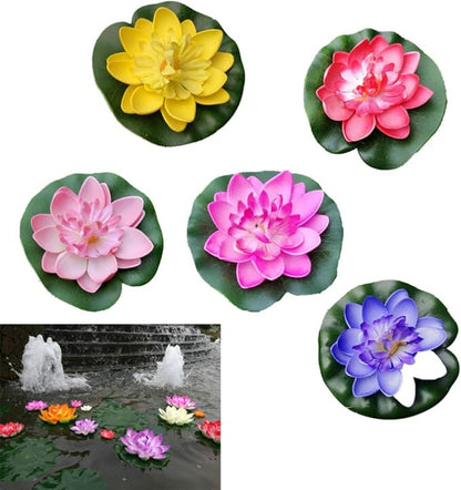 5Pcs Lily Pads for Ponds, Artificial Lotus- Water Lily Pads Leaves & Floating Foam Lotuses for Garden Fish Pond Aquarium Pool Wedding Decor