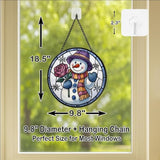 Stained Glass Window Hanging - Smiling Snowman with Rose,9.8in Sun Catchers Panel for Indoor Decorative Display for Mom， Wife， Lovers， Festive