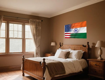 Indian American Combination Flag 6X10FT, US India Flags,Both Sides Printed, Men Women Banner,Vibrant Colors, Double Stitched with 2 Brass Grommets, Bar Garden Street Decoration, GYM, Office Decor,Indoor Outdoor Use,Gifts. (US-IN-Z, 5x8ft)