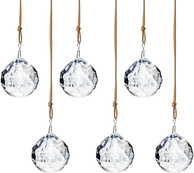 1.57in Crystal Ball Sun Catcher Prisms 6pcs Hanging Crystals Rainbow Maker Decorations for Chandelier Window Wedding Valentines Decor