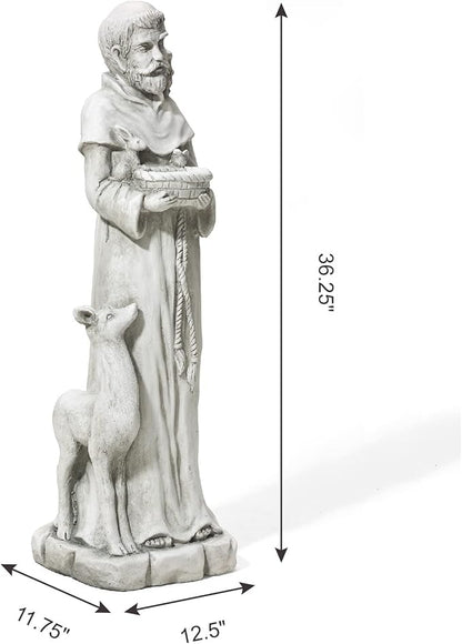 Glitzhome St. Francis Feeds Animals Statue Outdoor Garden Memorail Sculpture, 36.25in Tall, Cement Gray