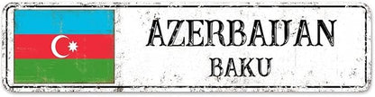 Azerbaijan Street Signs Azerbaijan Flag Metal Sign Capital City of Azerbaijan Metal Sign Road Rustic Wall Art Farmhouse Decorative Sign Home Decoration Gift for Foreign Friend, Neighbor 24x6inch