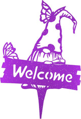 SteelFreak Gnome with Butterfly & Sign Metal Yard Stake Art (18 Inch, Purple Sparkle) - Made in USA