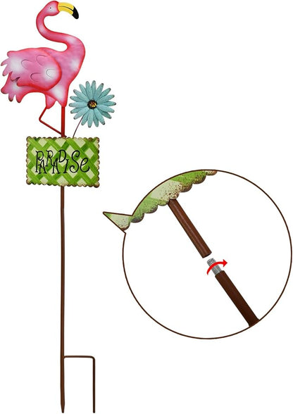 Metal Flamingo Garden Stakes Welcome Yard Sign Decorative Pink Flamingos Ornament Indoor Outdoor Party Stake Lawn Art Patio Backyard Flower Bed Decor (Green, L)