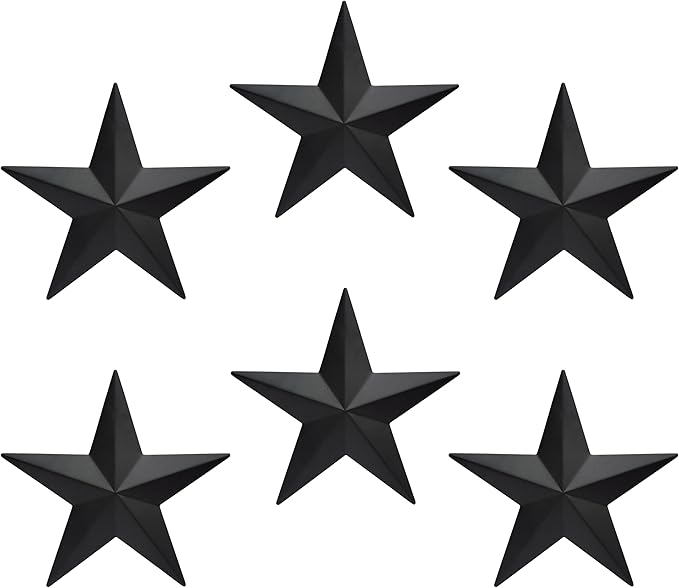 VIVICOMFY 6" 6pieces Per Set Black Metal Barn Star Wall Decor,Texas Stars Art,Metal Stars Rustic Vintage Western Country Farmhouse Home Indoor or Outdoor Decoration